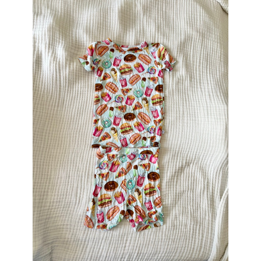Kids Birdie Bean Bamboo Pajama Set 4T Light Blue Multicolor Fast Food Print